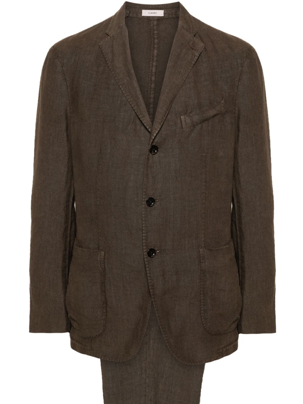 男士棕色亞麻單排扣西裝，適用於SS24季