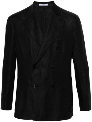 Midnight Blue Linen Double-Breasted Jacket