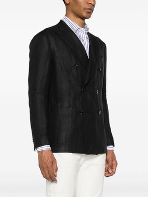 Midnight Blue Linen Double-Breasted Jacket