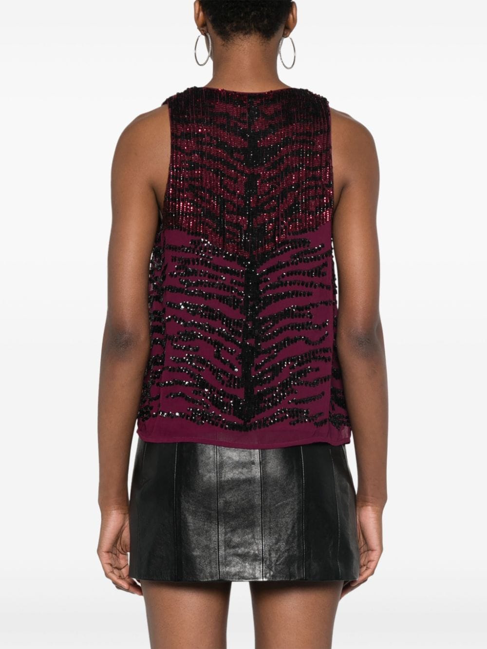 PINKO Sleeveless Bordeaux Zebra Sequin Top