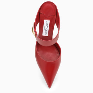 احذية الباليه الأحمر الكرنبيري مع تفاصيل الذهب وكعب عالي رفيع للنساء