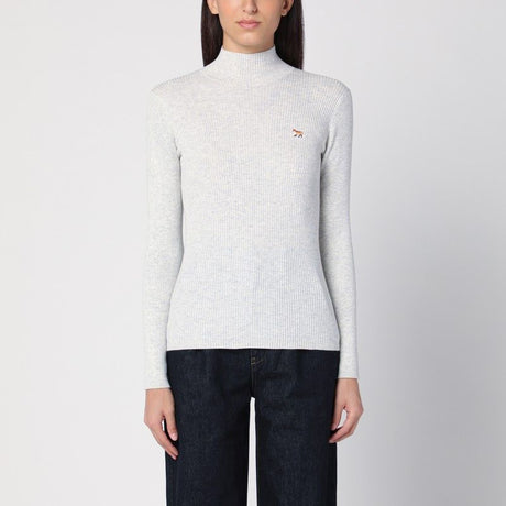 MAISON KITSUNÉ Light Grey Wool and Cotton Turtleneck Sweater for Women