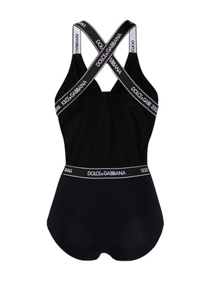 DOLCE & GABBANA Chic Black and White Sweetheart One-Piece Swimsuit