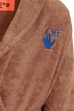 OFF-WHITE Soft Cotton Bathrobe with Arrow Jacquard Pattern and Embroidered Logo