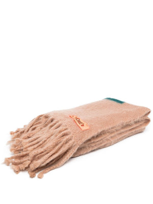 Mohair-Blend Blanket with Contrast Arrow Logo and Fringed Ends