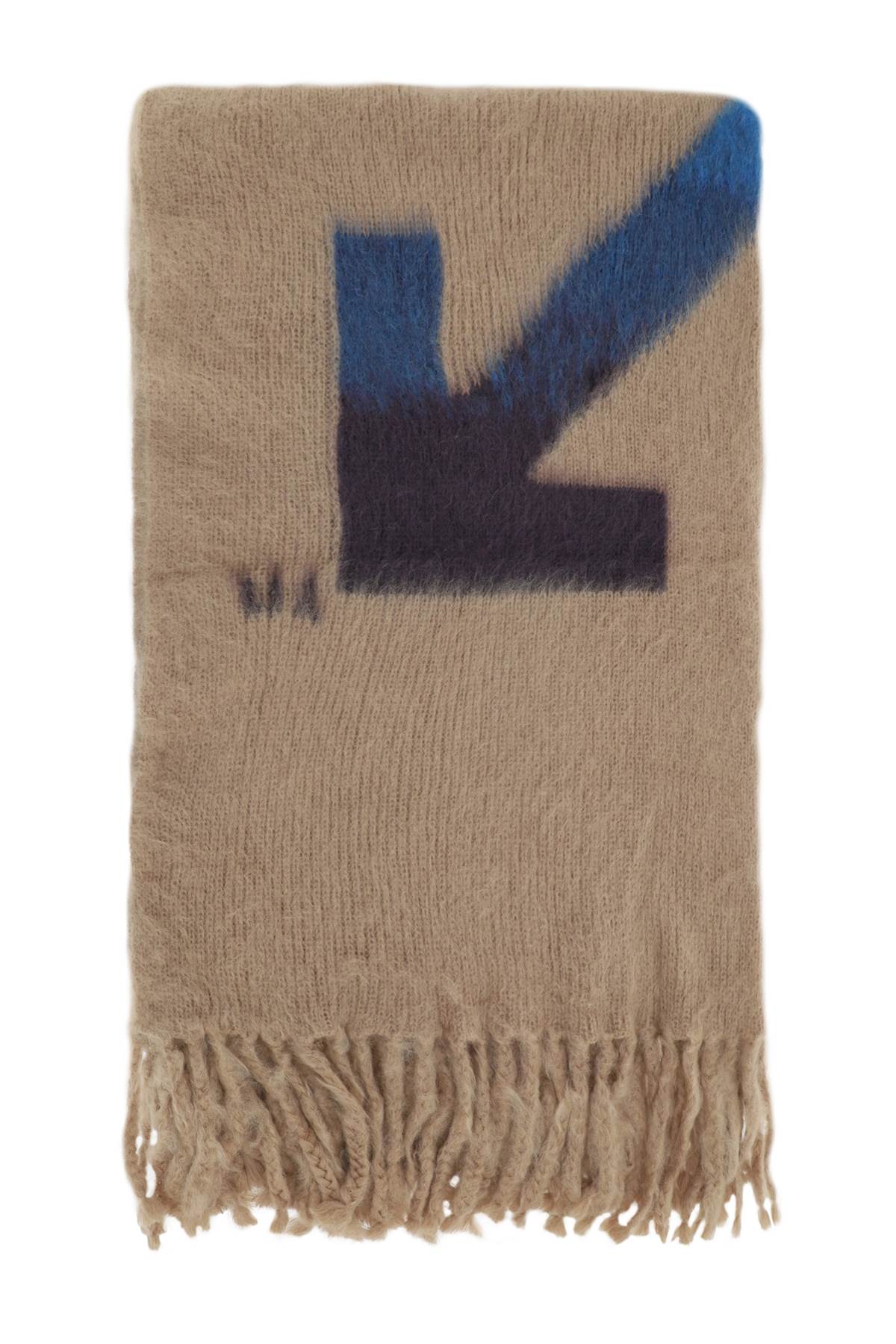 Mohair-Blend Blanket with Contrast Arrow Logo and Fringed Ends