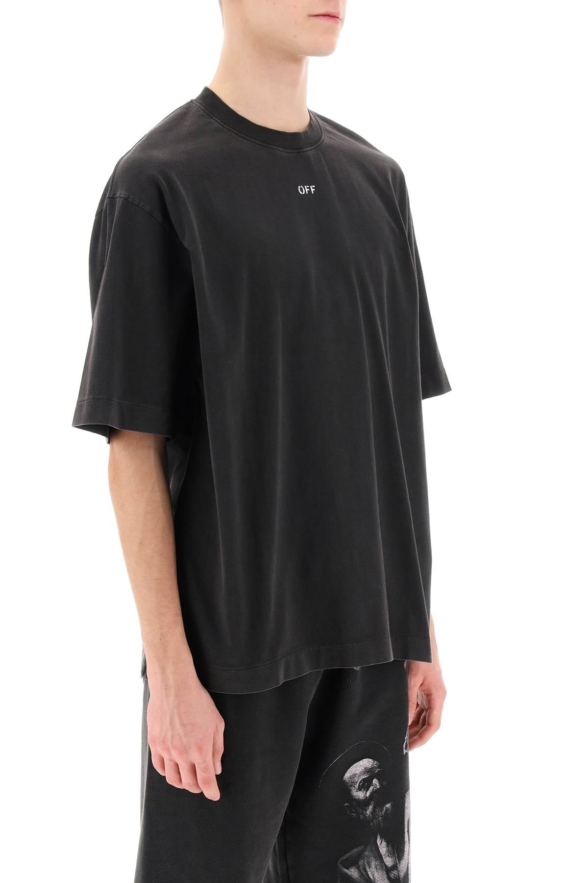 OFF-WHITE Faded Grey Cotton T-Shirt with Graphic Print - Men's Oversized S. Matthew Crew-Neck Tee