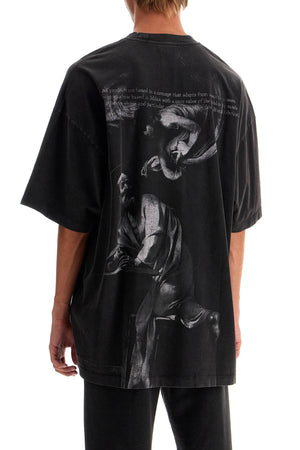 OFF-WHITE Distressed Cotton Oversized T-Shirt with S. Matthew Print - Size L