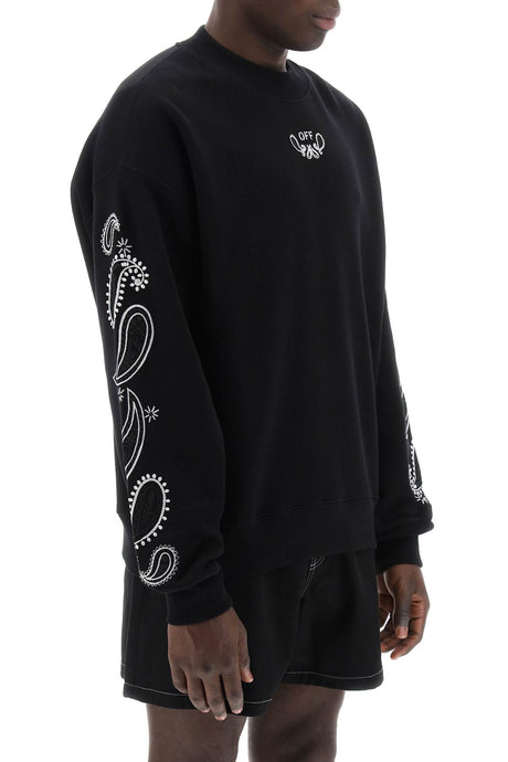 OFF-WHITE Men's Black Crewneck Sweatshirt with Embroidered Logo - SS24