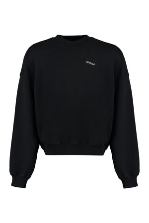 Black Cotton Crew-Neck Sweatshirt with Maxi Print and Ribbed Edges