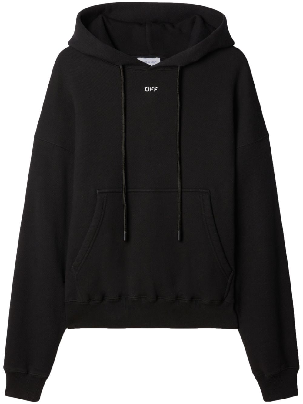 OFF-WHITE Men's Black Hooded Sweatshirt with Ribbed Cuffs and Lower Edge