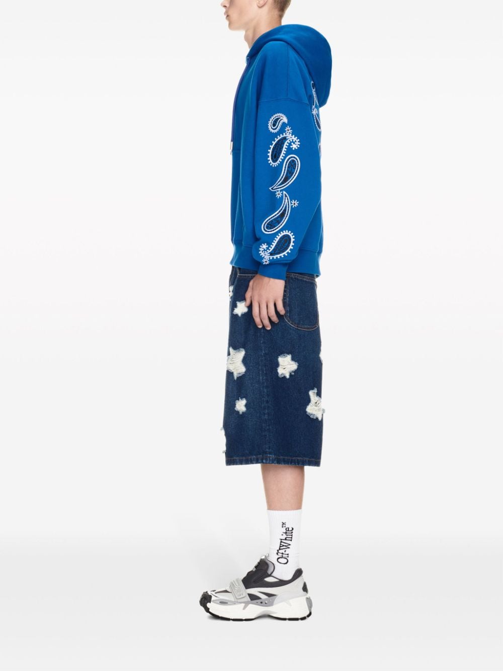 OFF-WHITE Nautical Blue and White Hoodie for Men