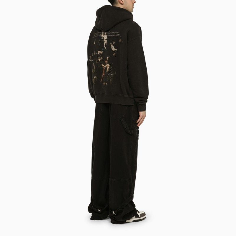 Men's Black Caravaggio Print Hoodie for SS24