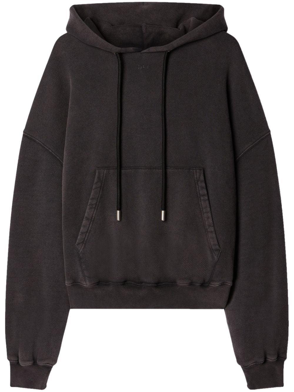 OFF-WHITE Men's Grey Hooded Sweatshirt with Logo Print and Ribbed Edges