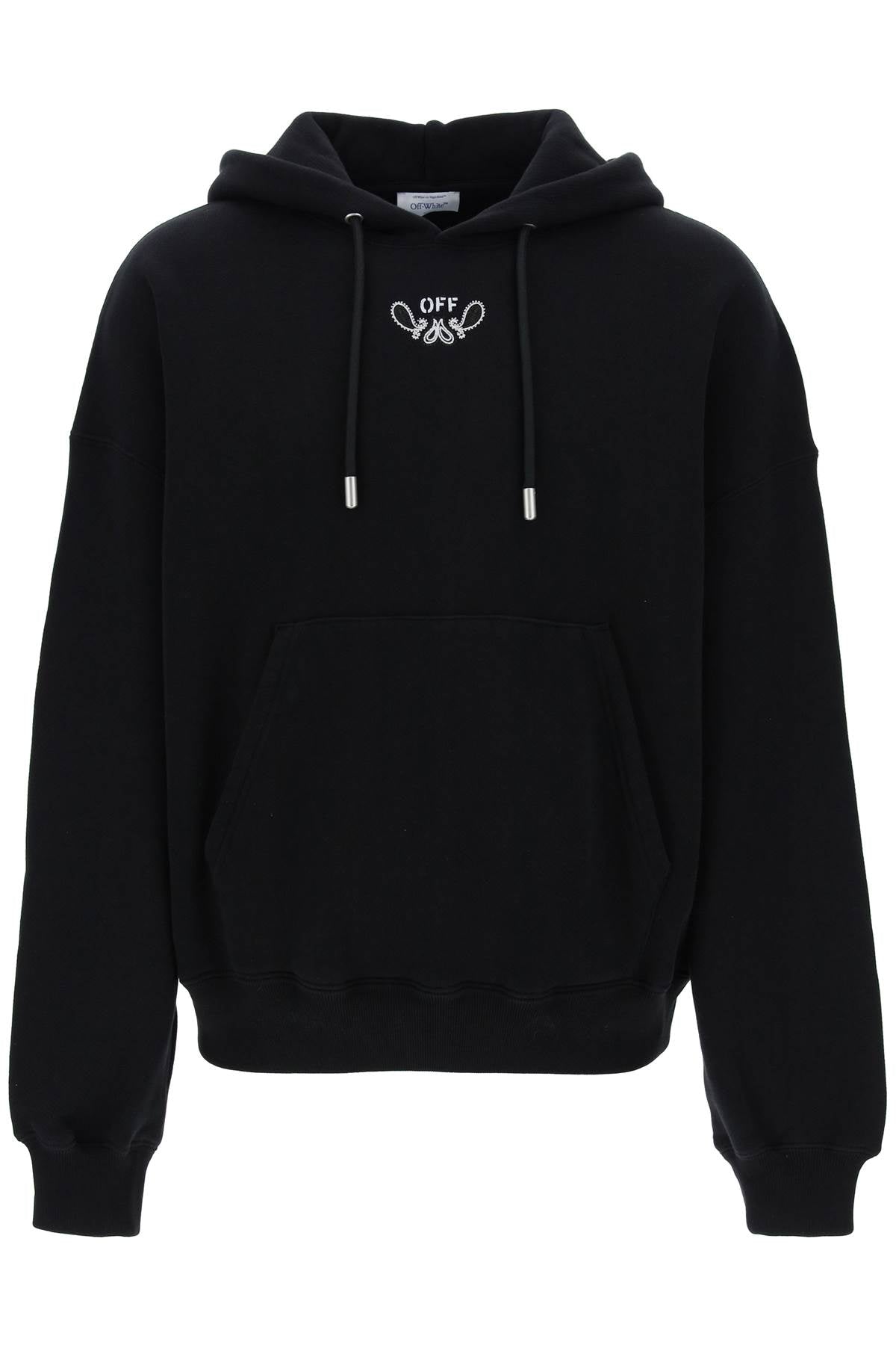 OFF-WHITE Men's Oversized Hooded Sweatshirt with Paisley Embroidery - Black