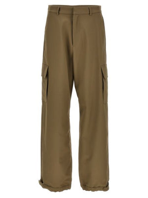 OFF-WHITE Embroidered Drill Cotton Trousers in Nude & Neutrals