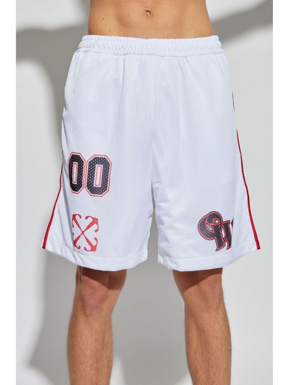 OFF-WHITE Gothic Logo Mesh Basket Shorts