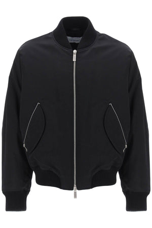 OFF-WHITE Black Nylon Bomber Jacket with Decorative Zips for Men