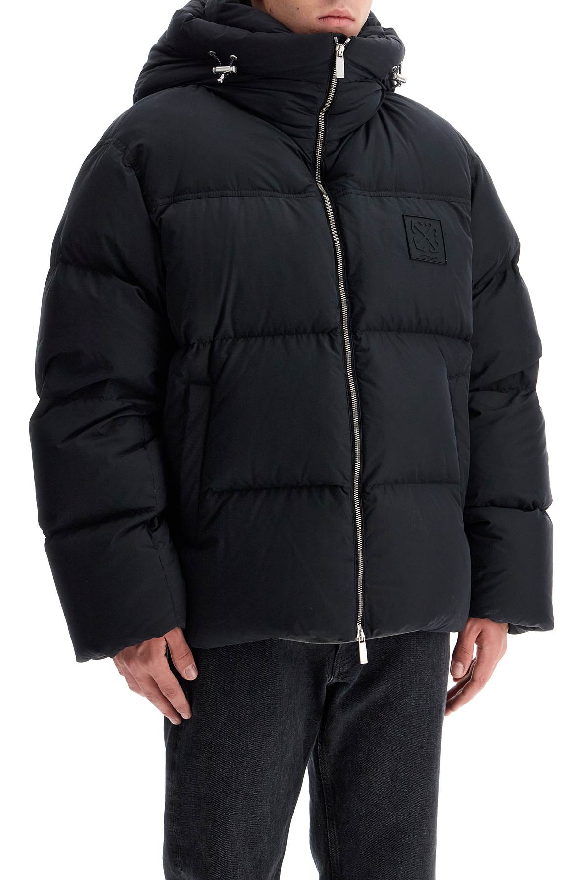 OFF-WHITE Men's Down Jacket with Logo Patch - Regular Fit