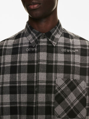 Blue Check Cotton Shirt with Inner Padding and Logo by Off-White