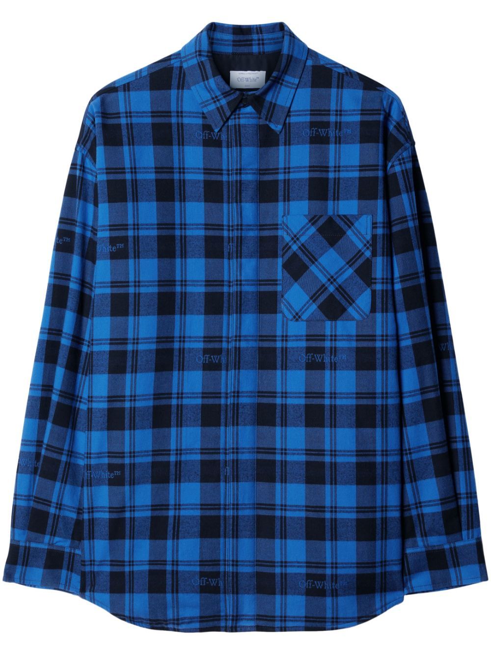 Blue Check Cotton Shirt with Inner Padding and Logo by Off-White