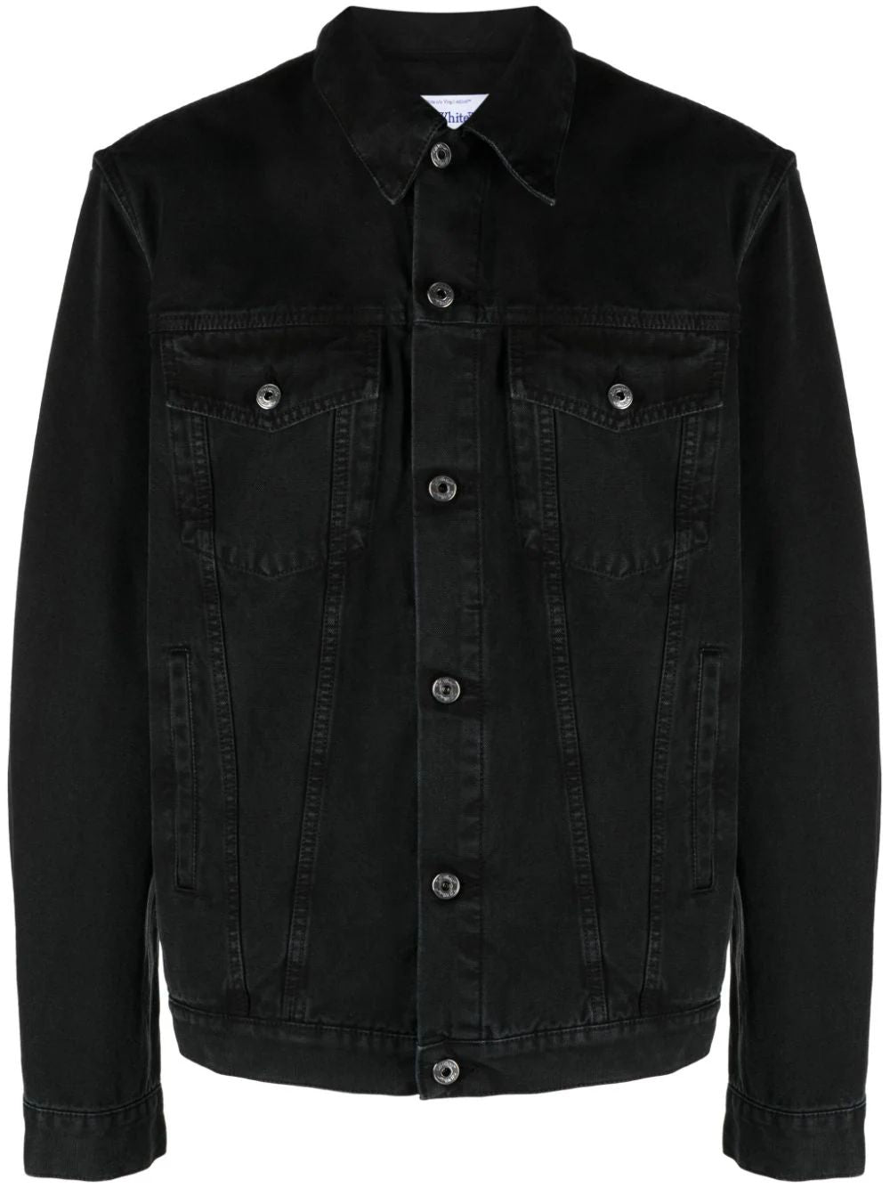 メンズ ブラックデニムジャケット - スタイリッシュな2つのフロントフラップポケット、バックロゴラベル - SS24コレクション