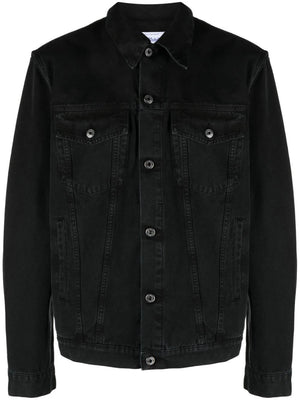 メンズ ブラックデニムジャケット - スタイリッシュな2つのフロントフラップポケット、バックロゴラベル - SS24コレクション