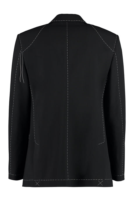 OFF-WHITE Men's Black Wool Blend Double-Breasted Jacket with Lapel Collar and Padded Shoulders