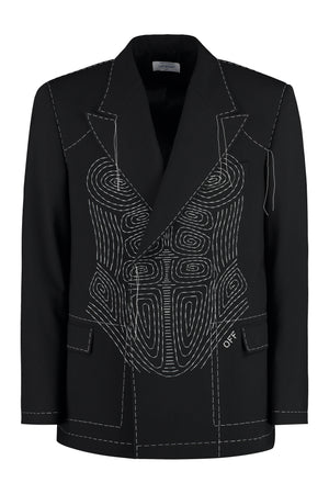 Men's Double-Breasted Black Wool Blend Jacket for SS23