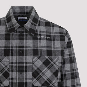 OFF-WHITE Men's Checkered Flannel Shirt with Classic Collar and Front Button Fastening