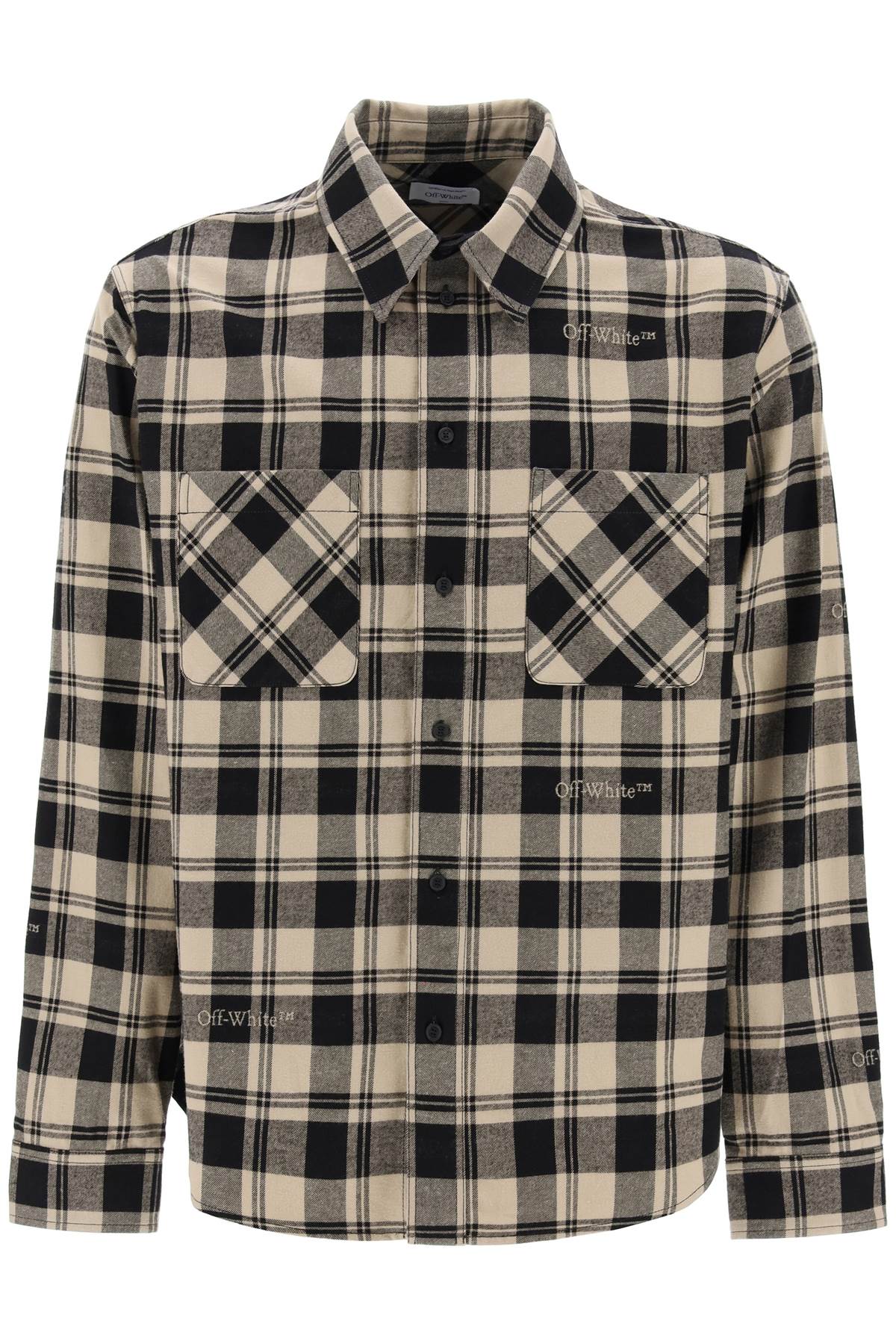 OFF-WHITE Men's Checkered Flannel Shirt with Classic Collar and Front Button Fastening