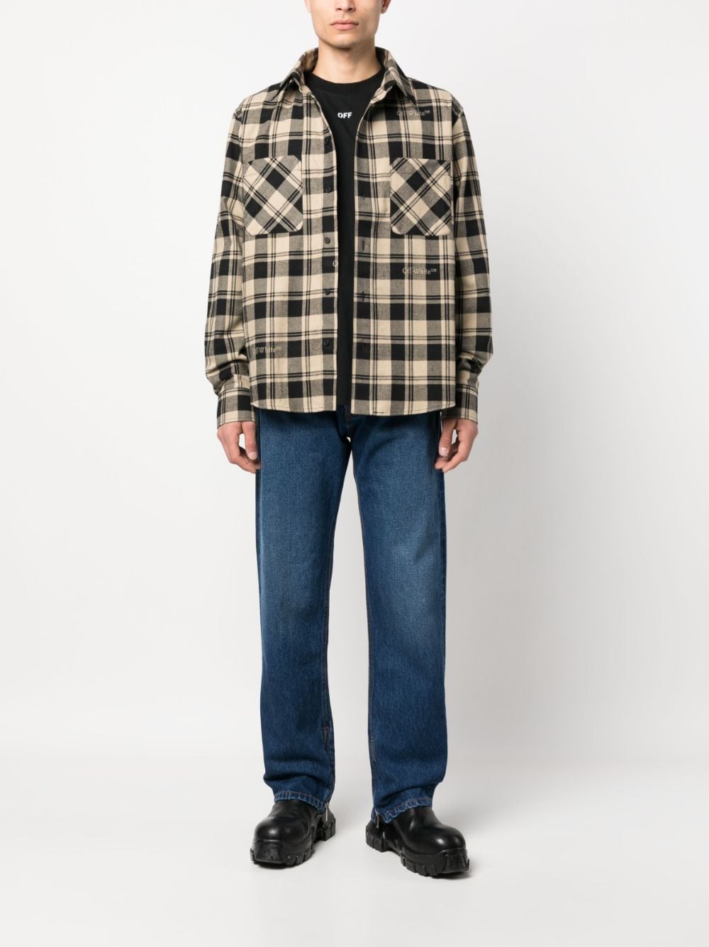 OFF-WHITE Beige Checkered Flannel Shirt for Men FW23