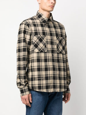 Áo Flannel Kẻ Beige Cho Nam FW23