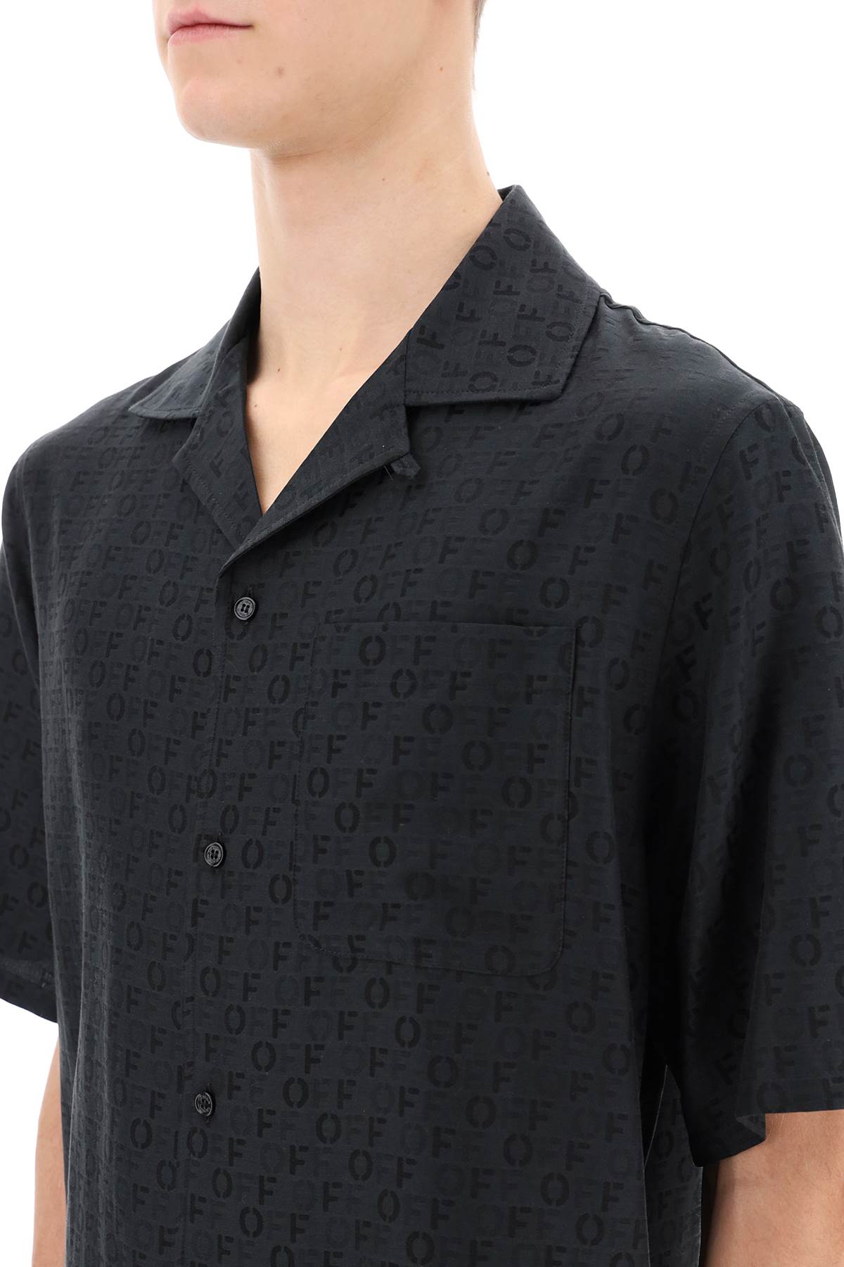 เสื้อเชิ้ตโบว์ลิ่งสำหรับชาย ลาย jacquard โทนเดียว