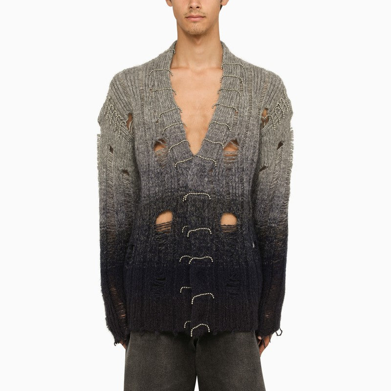 Men's Grey Used-Effect Mohair Blend Cardigan for FW23