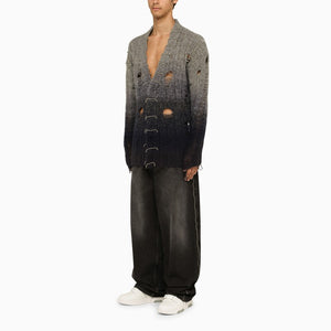 Men's Grey Used-Effect Mohair Blend Cardigan for FW23