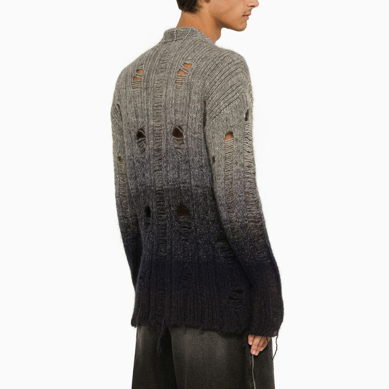 Men's Grey Used-Effect Mohair Blend Cardigan for FW23