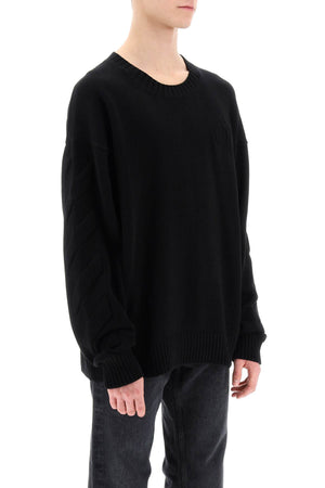 OFF-WHITE Men's Grey Sweater with Embossed Diagonal Motif