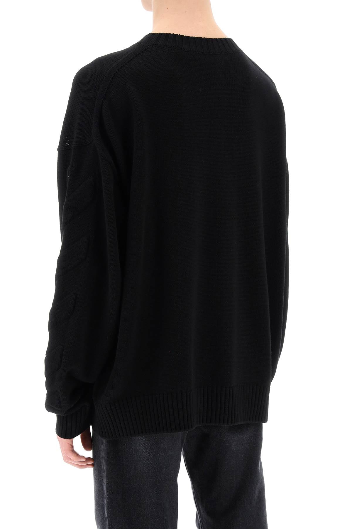 OFF-WHITE Men's Grey Sweater with Embossed Diagonal Motif