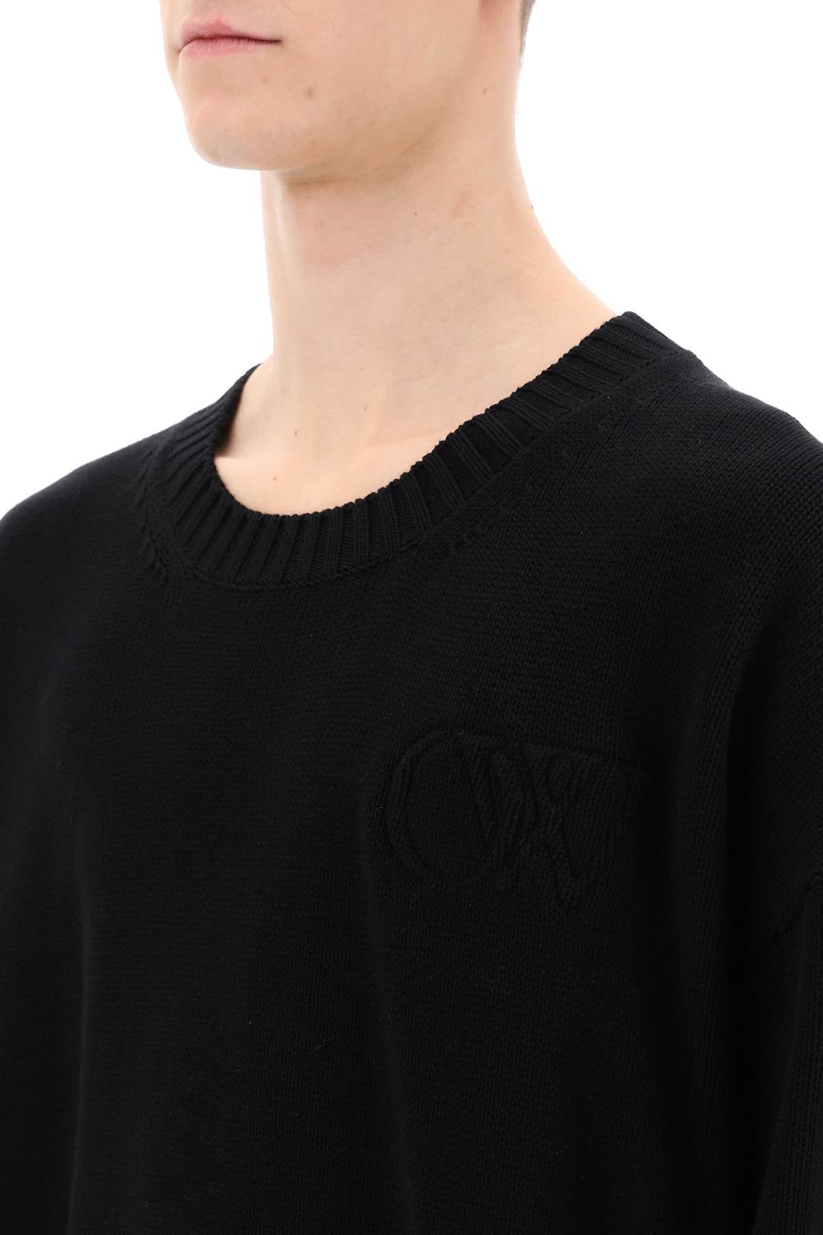 OFF-WHITE Men's Grey Sweater with Embossed Diagonal Motif