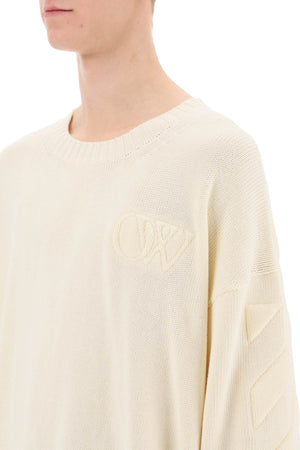 OFF-WHITE Men's Grey Sweater with Embossed Diagonal Motif