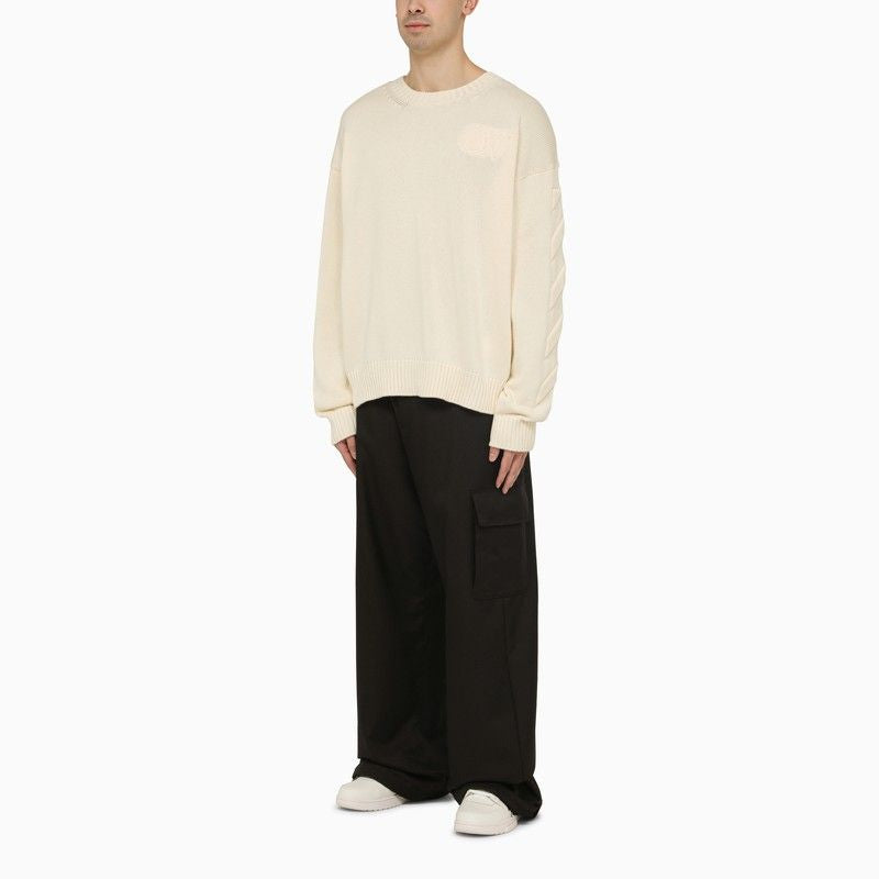 OFF-WHITE Men's Grey Sweater with Embossed Diagonal Motif