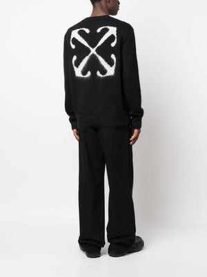 OFF-WHITE Men's Black Mohair Blend Ribbed Collar Sweater