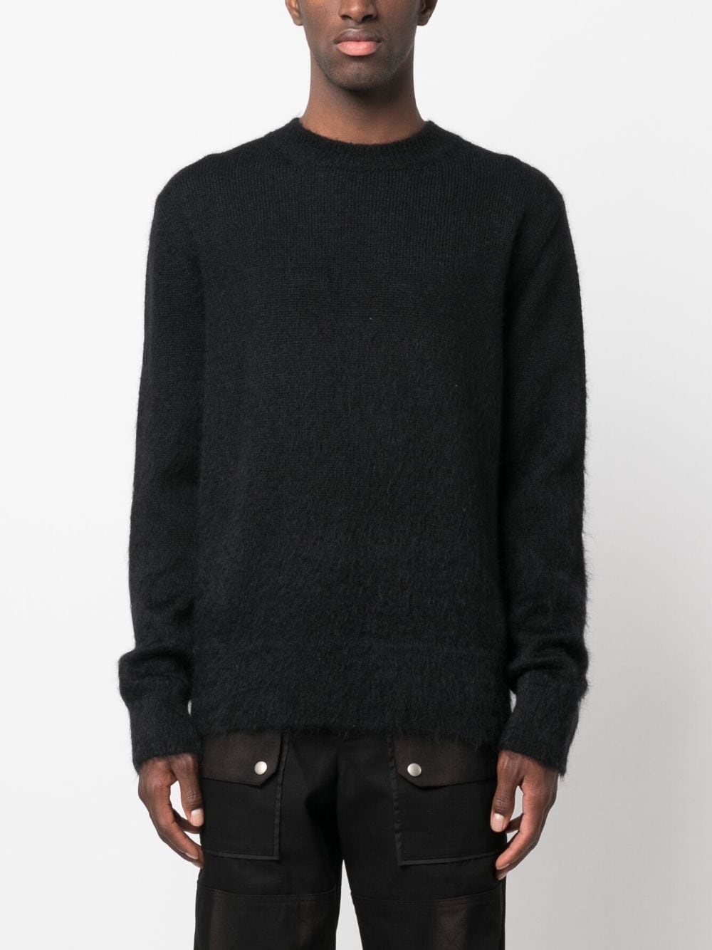 OFF-WHITE Men's Black Mohair Blend Ribbed Collar Sweater