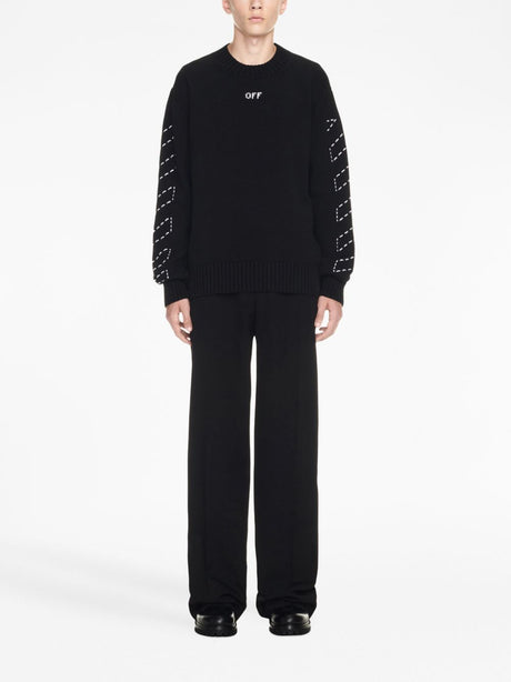 OFF-WHITE Men's Black Arrow Embroidered Knit Sweater for FW23 Season