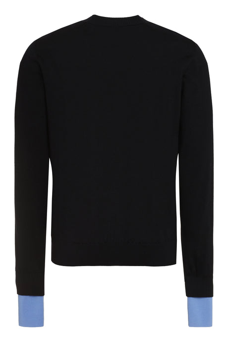 OFF-WHITE Men's Black Knit Pullover with Thumbhole Cuff and Ribbed Knit Edges