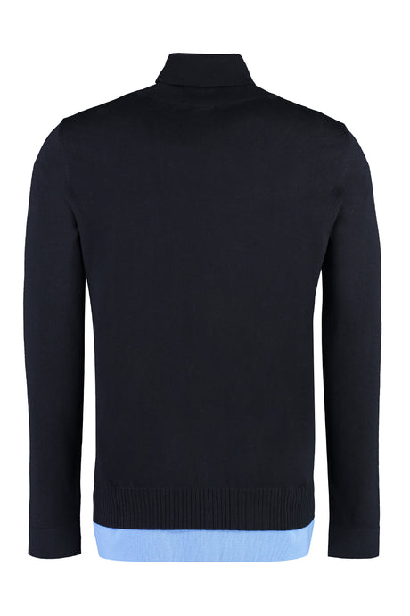 Blue Wool Turtleneck Sweater with Contrast Color Double Hem for Men