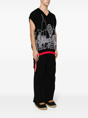 OFF-WHITE Relaxed Fit V Neck Sleeveless Knit Jumper with Skyline Graphic