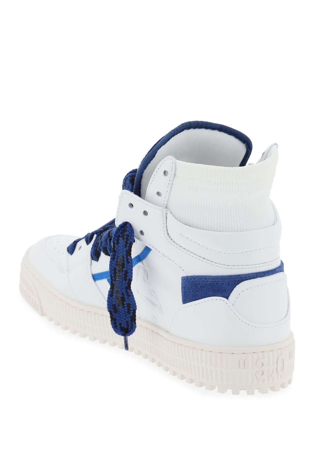 OFF-WHITE White and Blue Leather High-Top Sneaker for Men