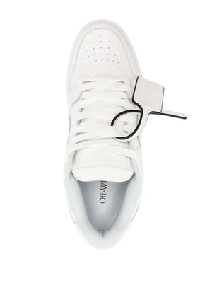 Men's White Leather Sneakers with Signature Arrow Design and Slogan Print